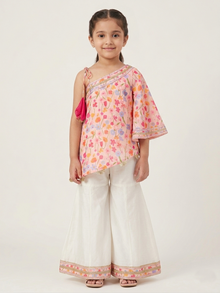 One off shoulder pink printed palazzo set