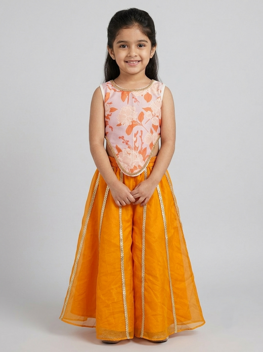 Orange asymmetric crop top with flared palazzo set