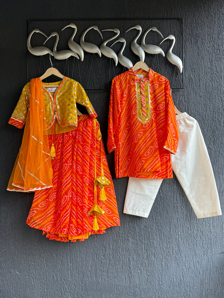 Orange leheriya boys kurta set