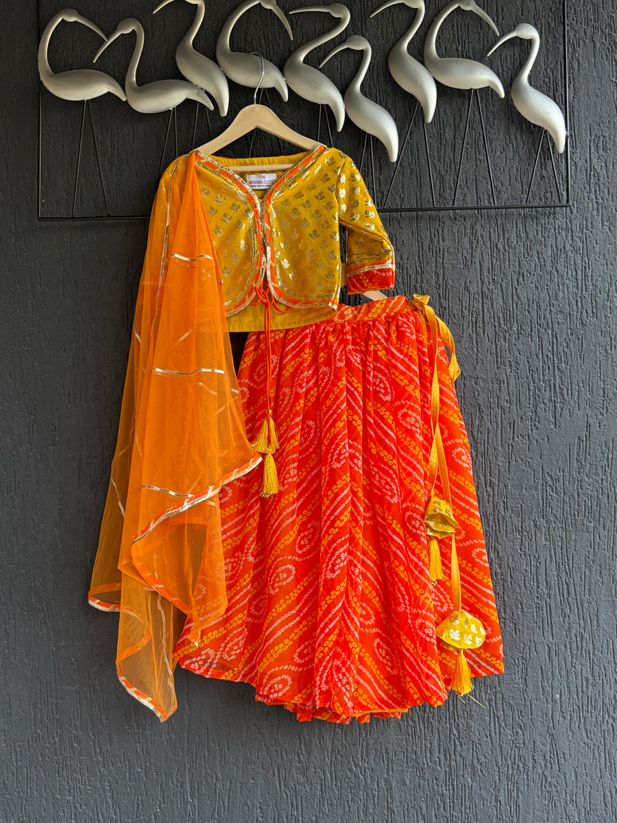 Orange leheriya lehenga choli set