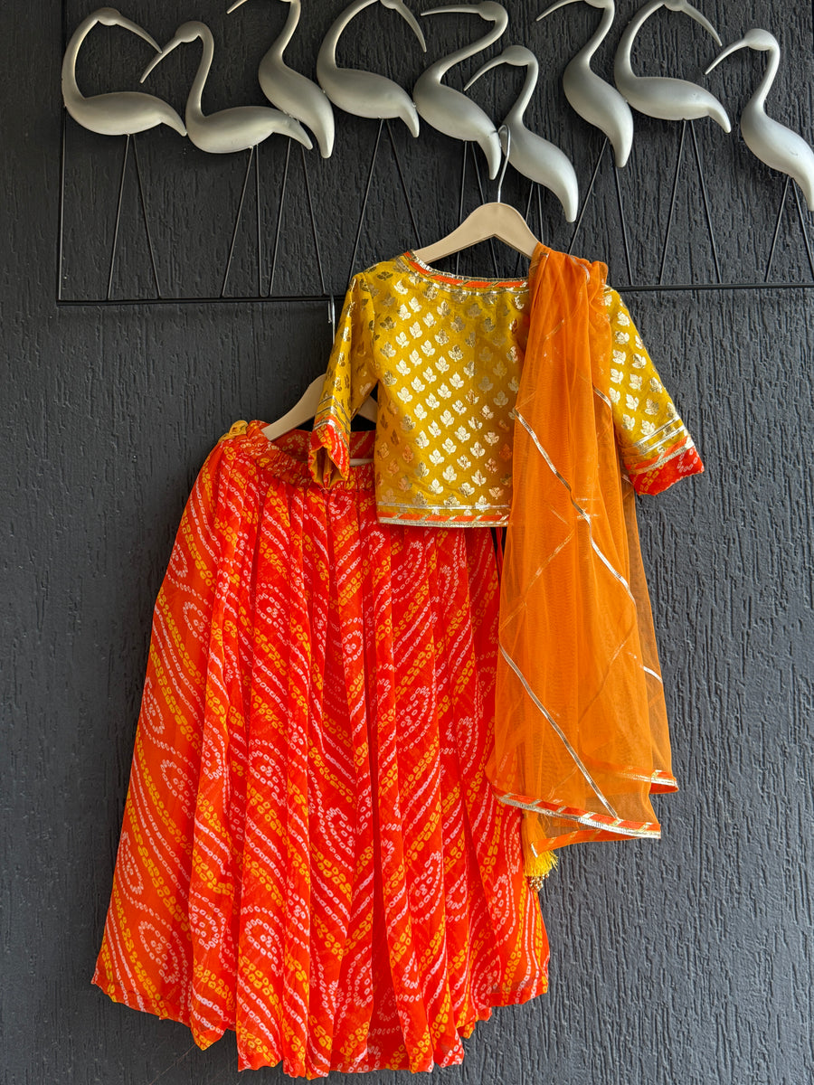 Orange leheriya lehenga choli set