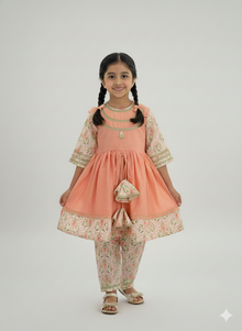 Peach cotton silk frock style kurta