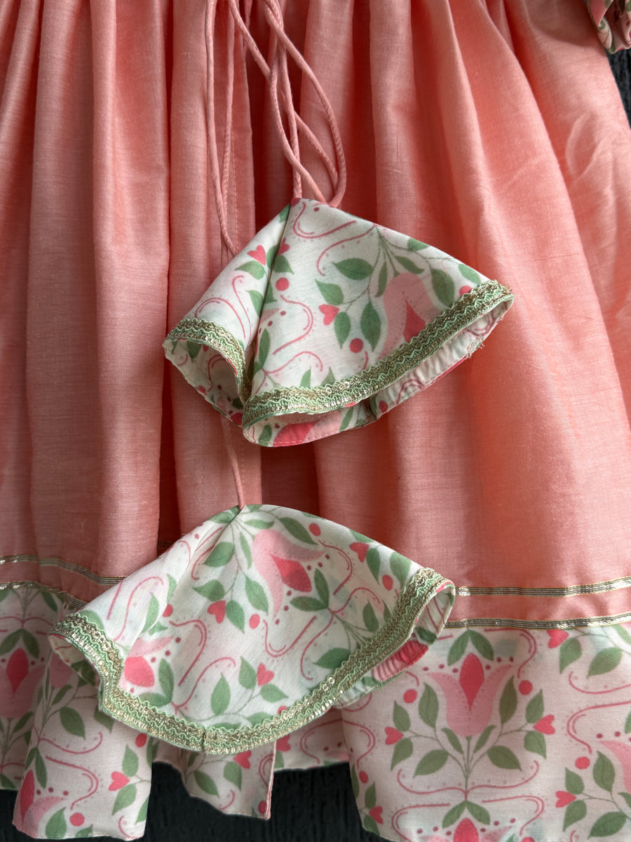 Peach cotton silk frock style kurta