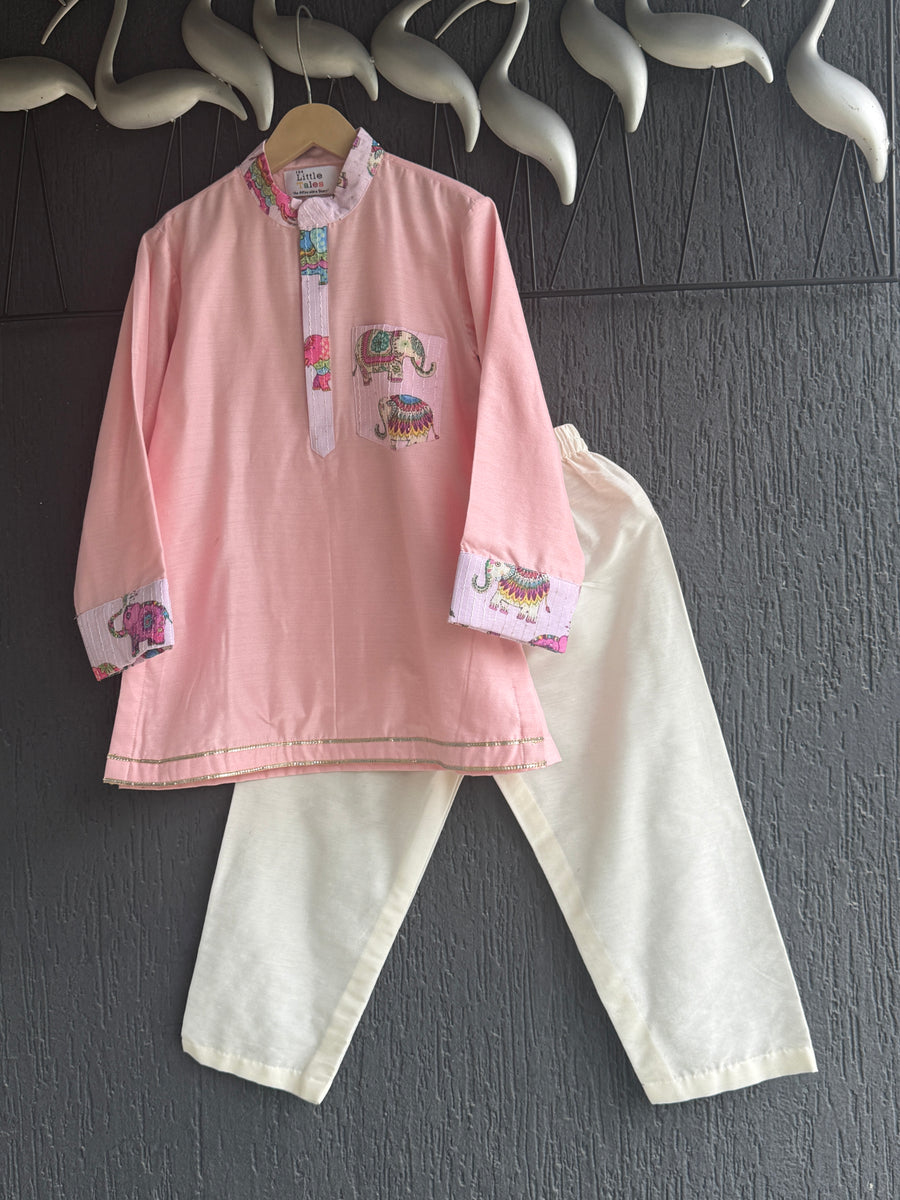 Pink elephant print kurta set