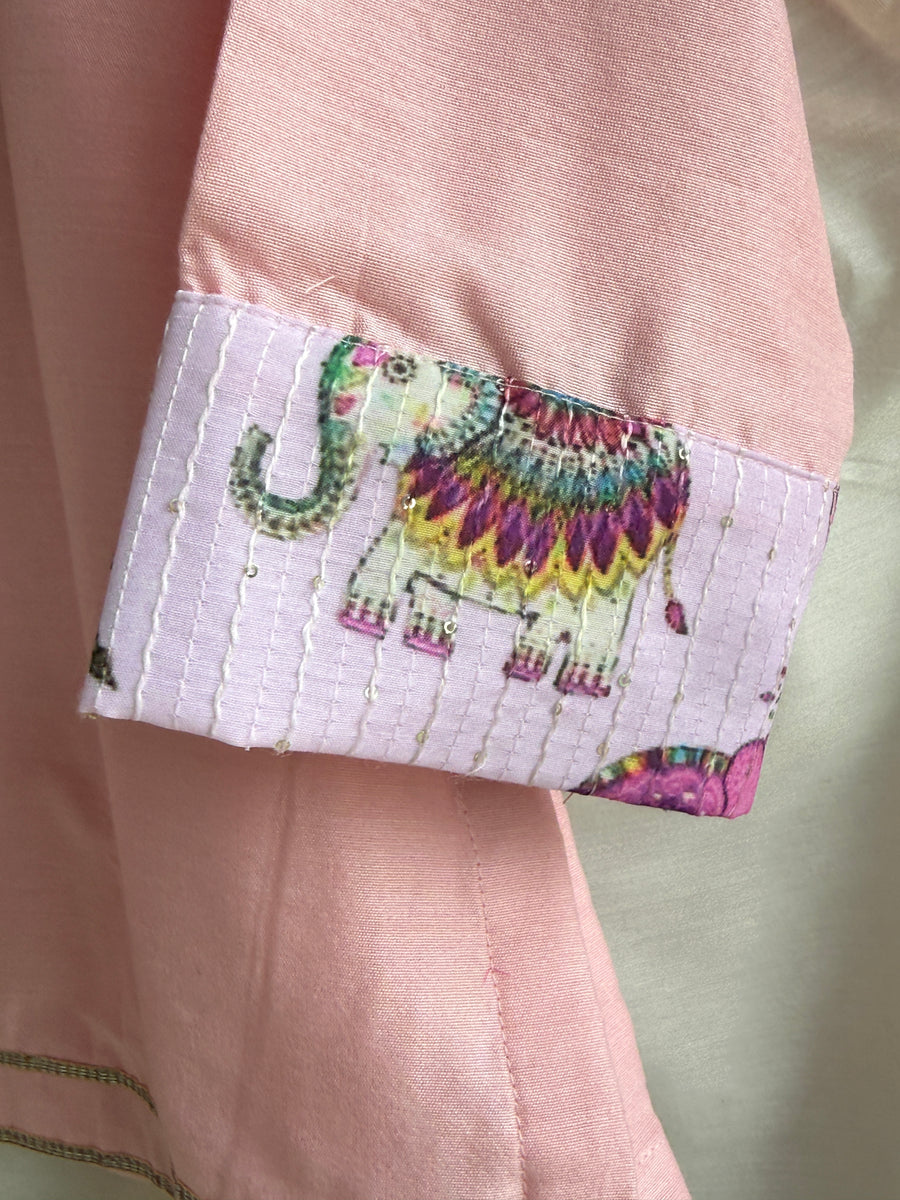 Pink elephant print kurta set