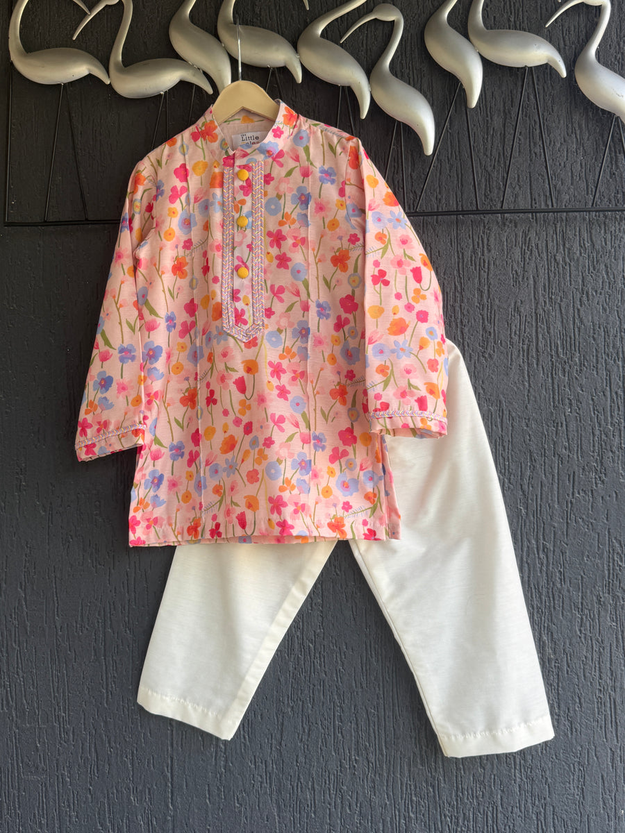 Pink flower print kurta set