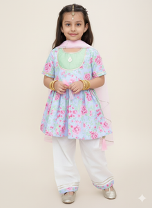 Pink rose print kurta set