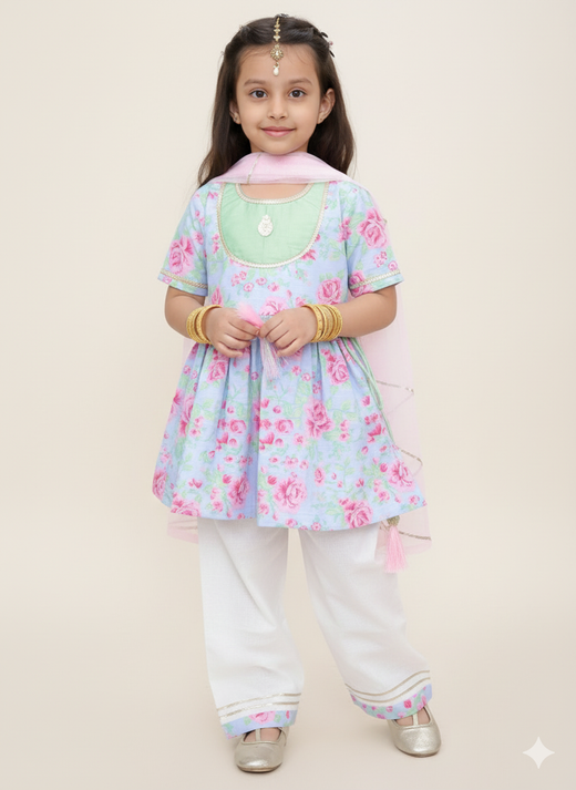 Pink rose print kurta set