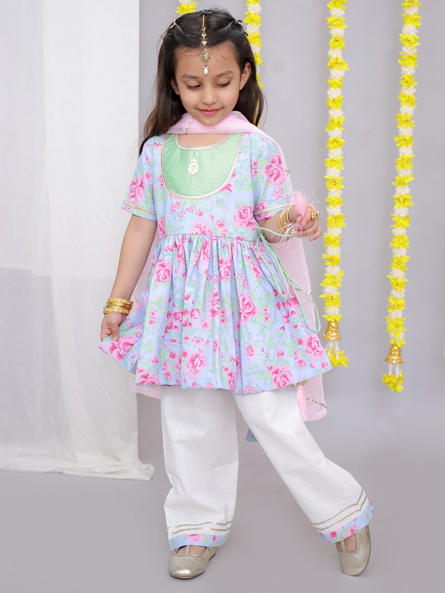 Pink rose print kurta set