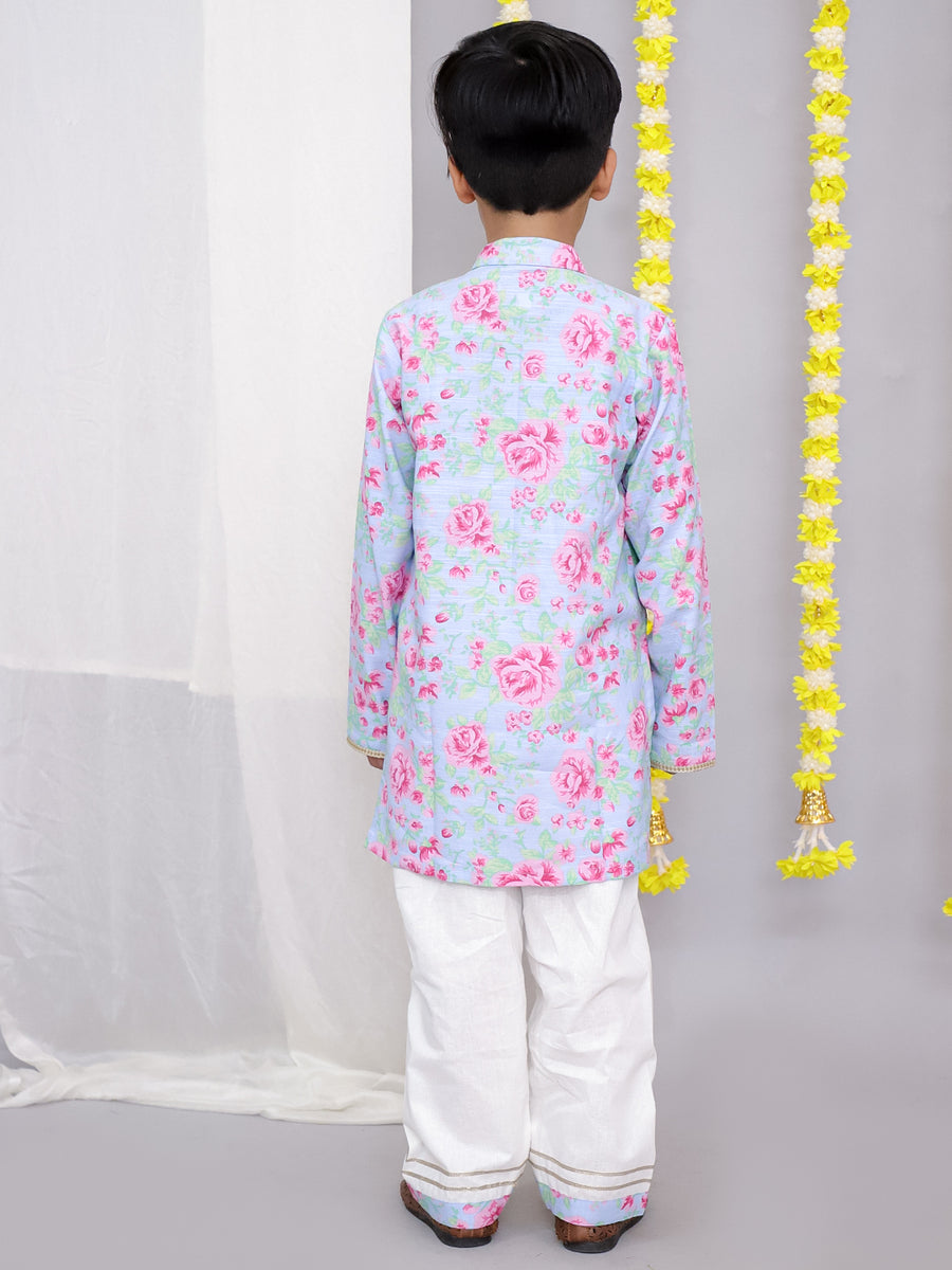 Pink rose print kurta set