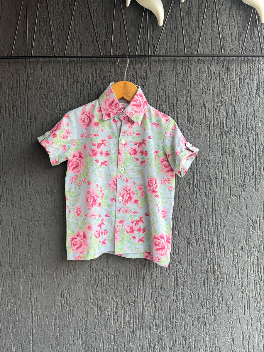 Pink rose summer shirt shorts