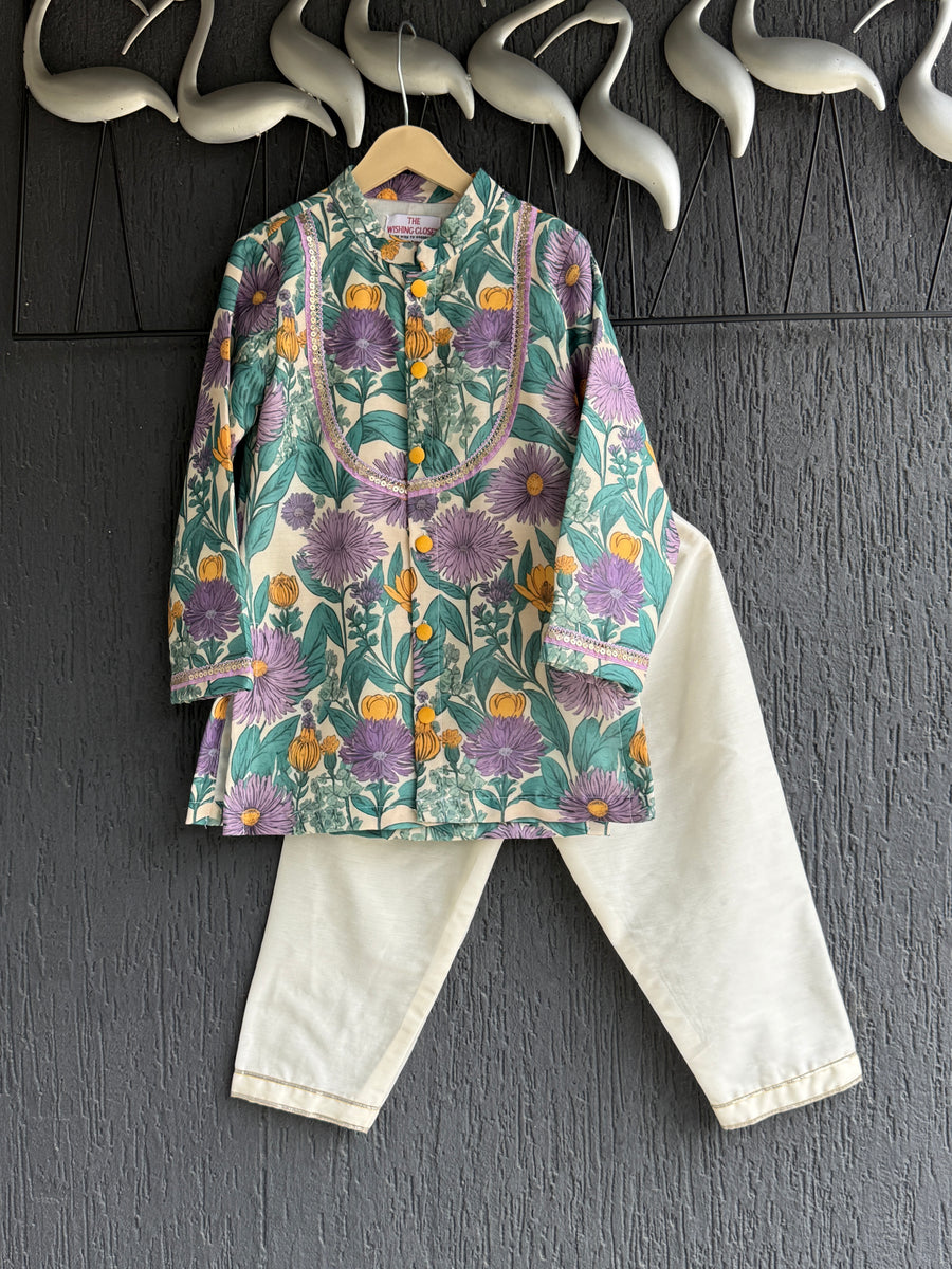 Purple bold flower print kurta set