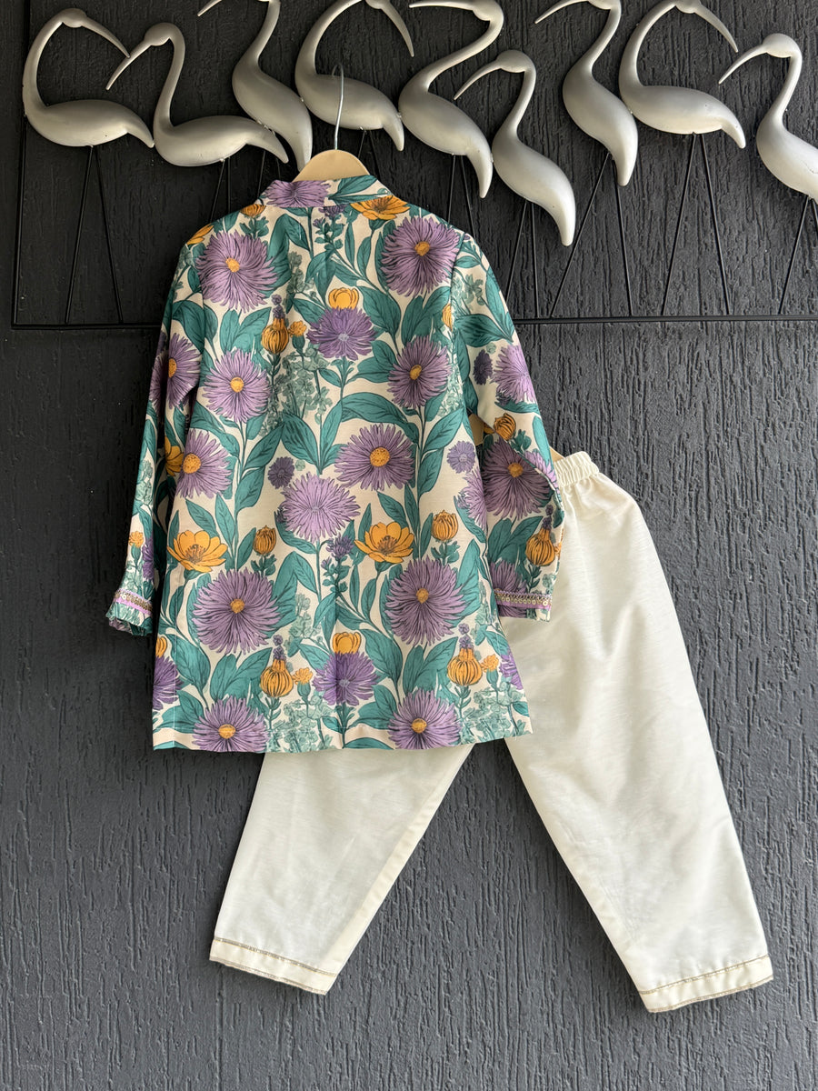 Purple bold flower print kurta set