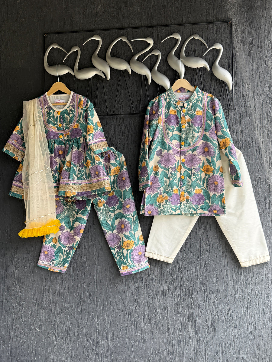 Purple bold flower print kurta set