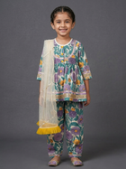 Purple flower print angrakha set
