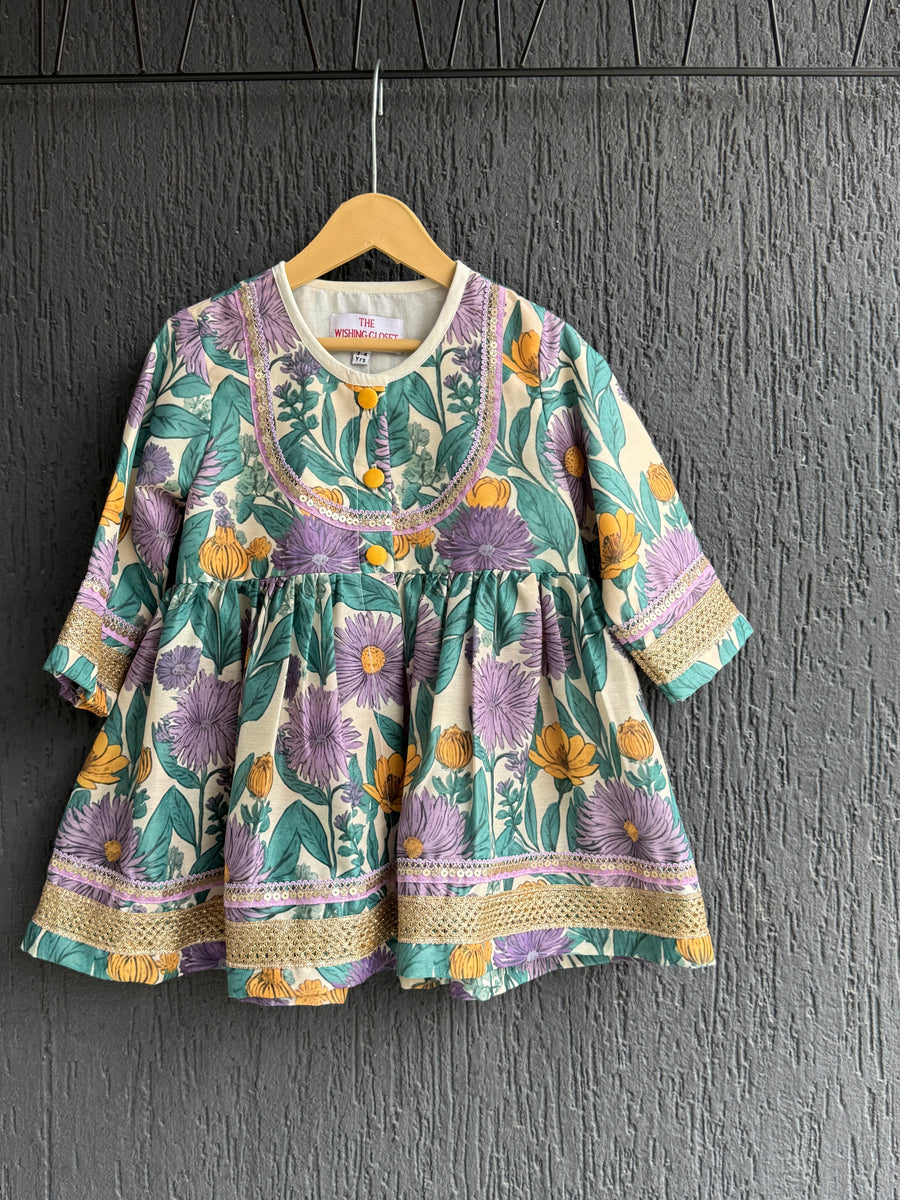 Purple flower print angrakha set