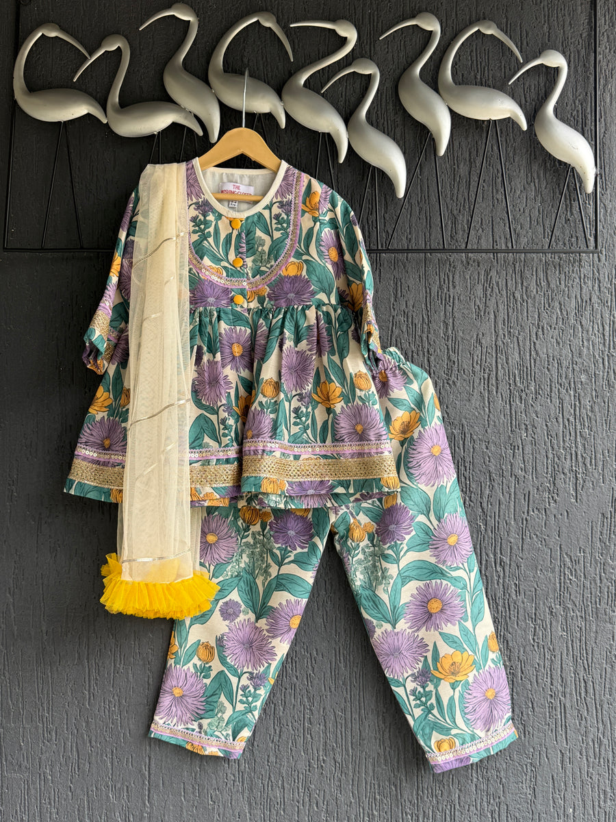 Purple flower print angrakha set