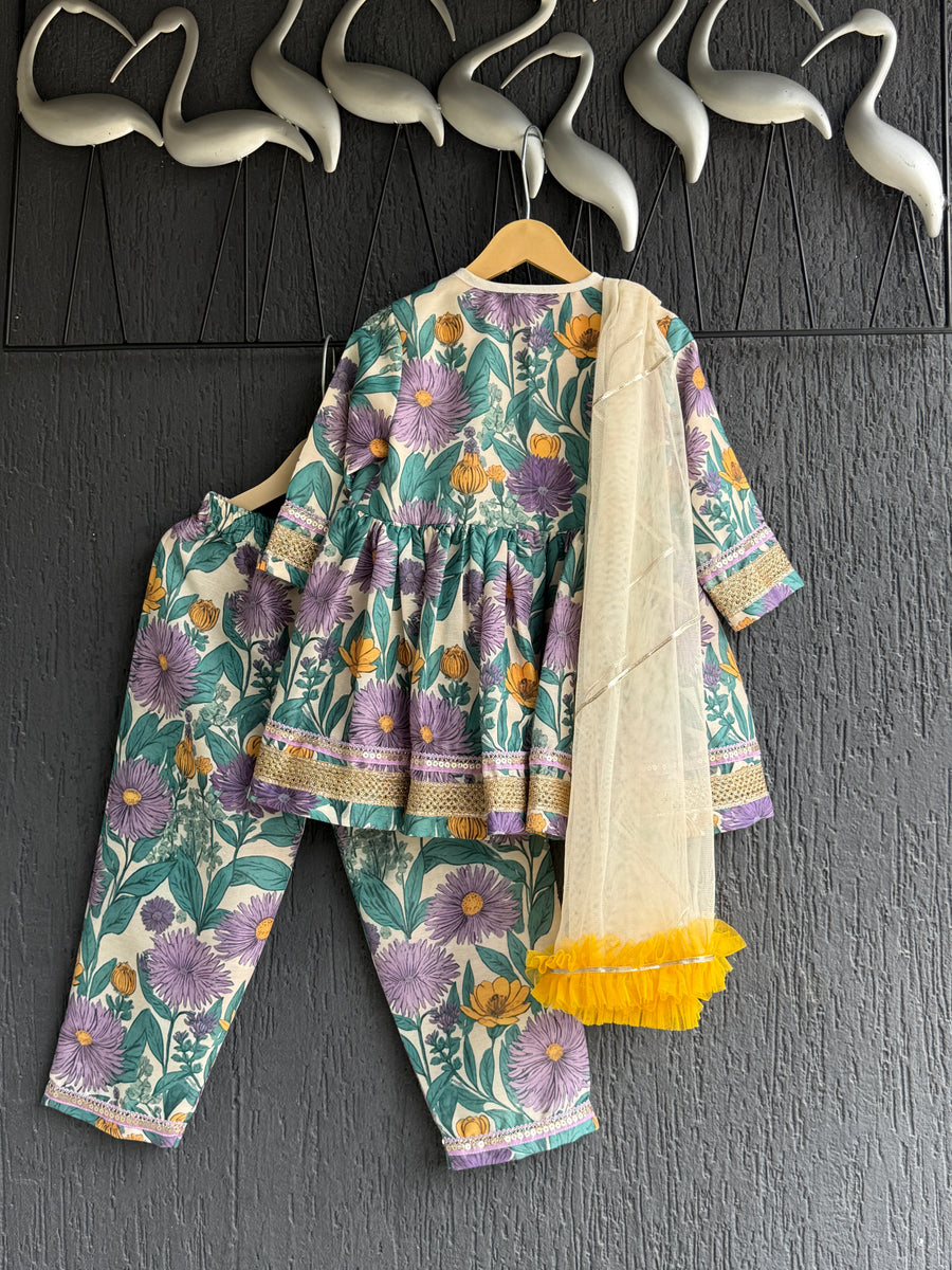 Purple flower print angrakha set