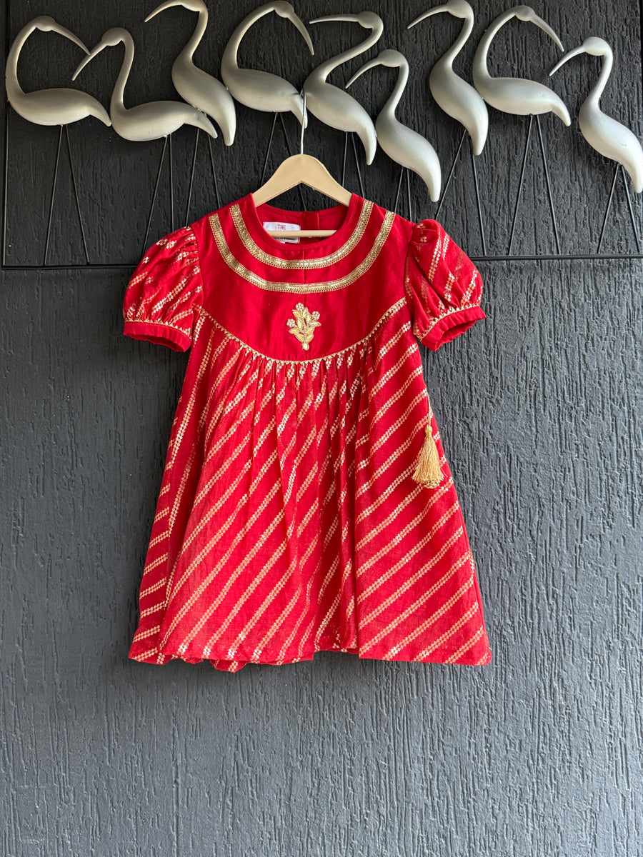 Red Chanderi A- line Dress