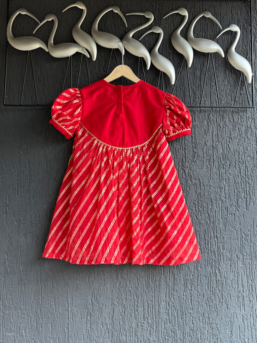 Red Chanderi A- line Dress