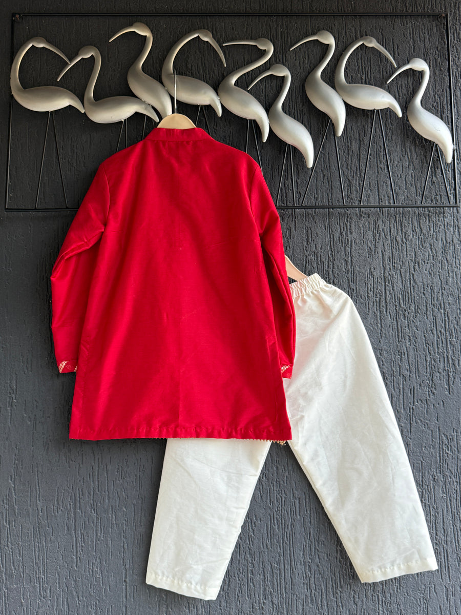 Red Chanderi boys kurta set