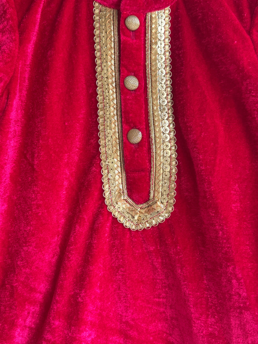 Red Velvet Kurta Set for Boys