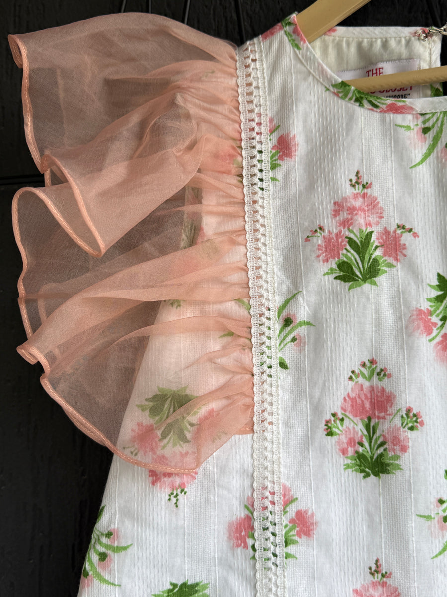 White floral print frill dress