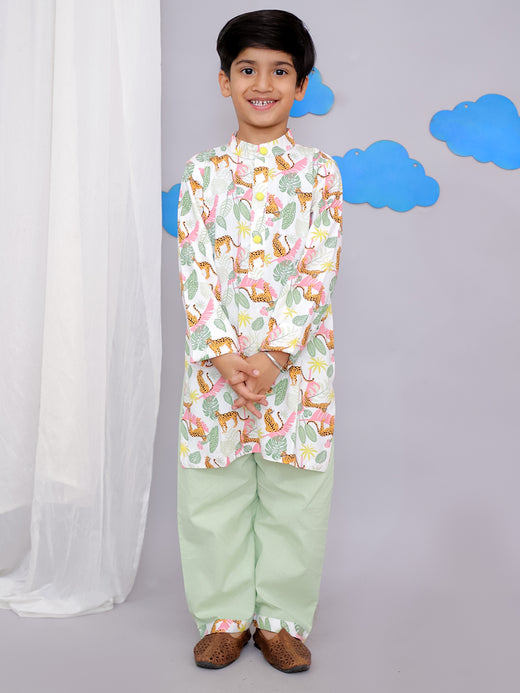 White tiger print kurta set