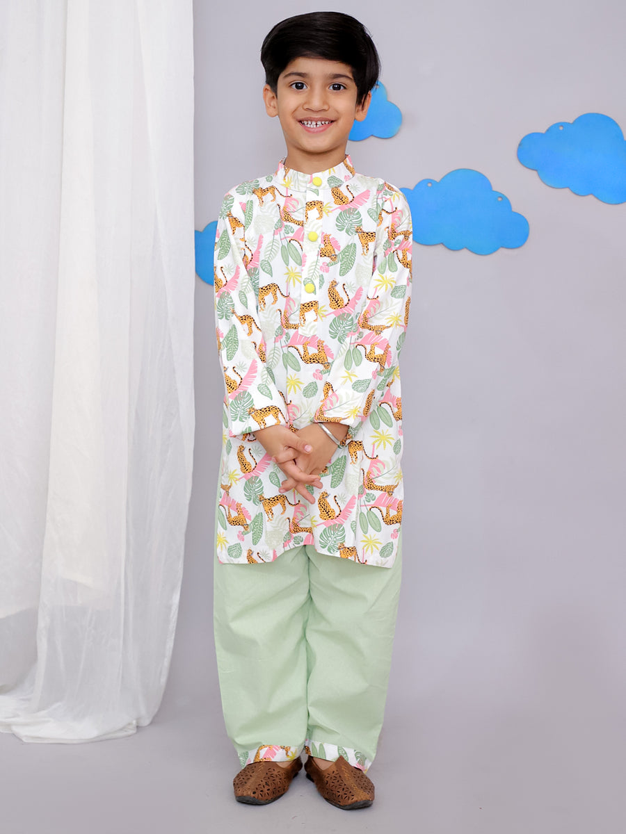White tiger print kurta set