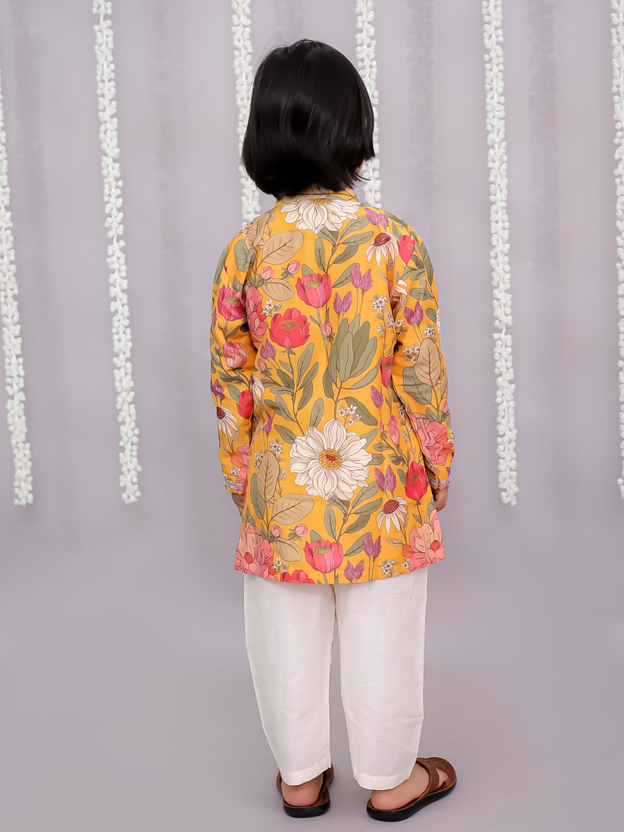 Yellow bold  flower print kurta set