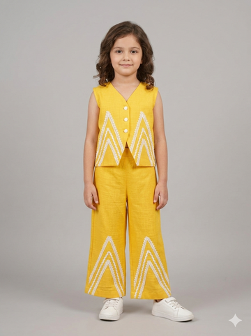 Yellow co-ord set for girls, handmade to order.