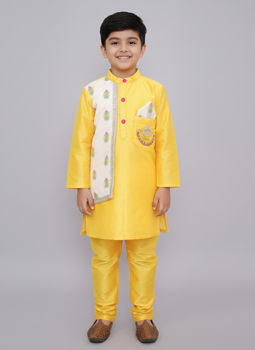Mustard yellow emboridery kurta